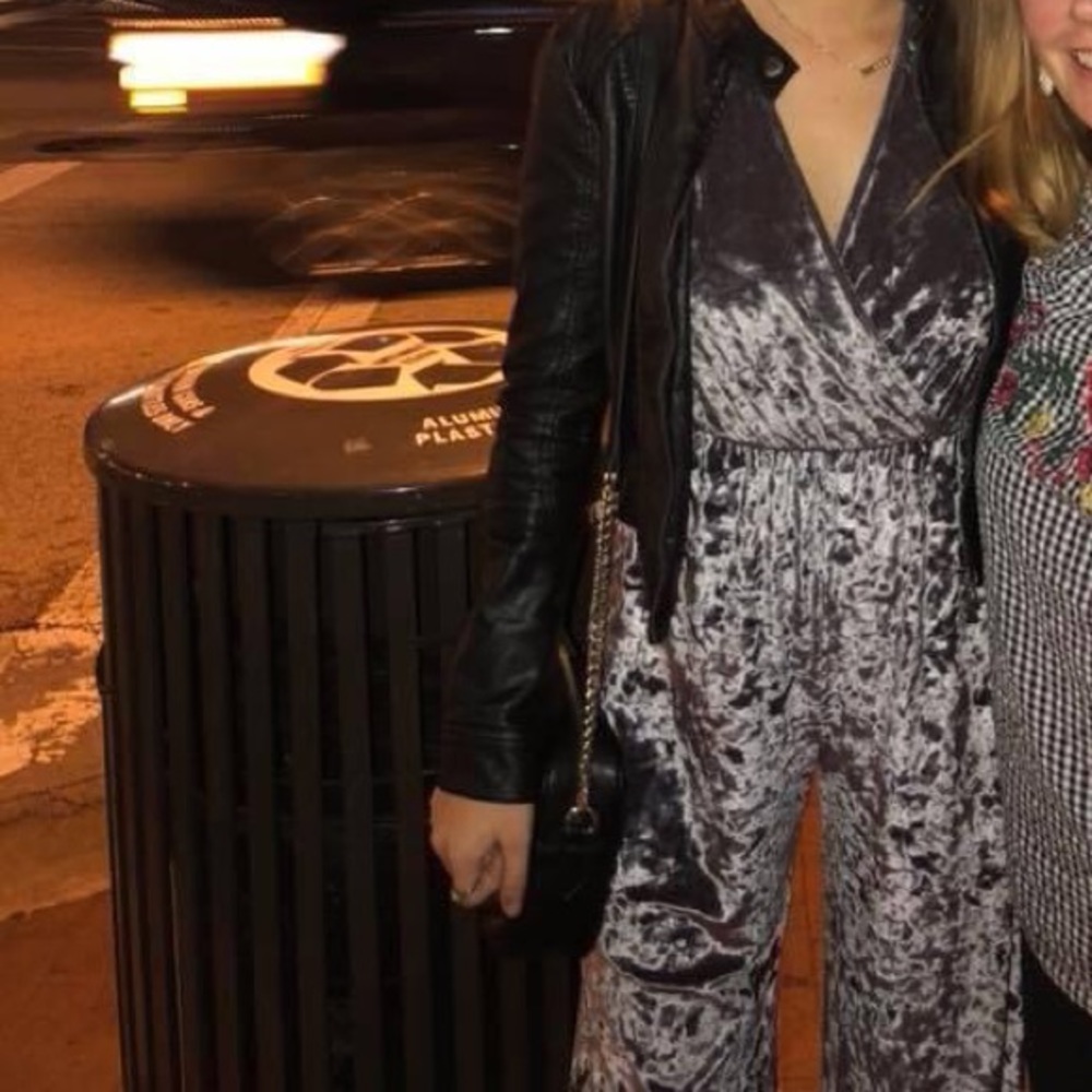 Grey Crushed Velvet Wrap Jumpsuit